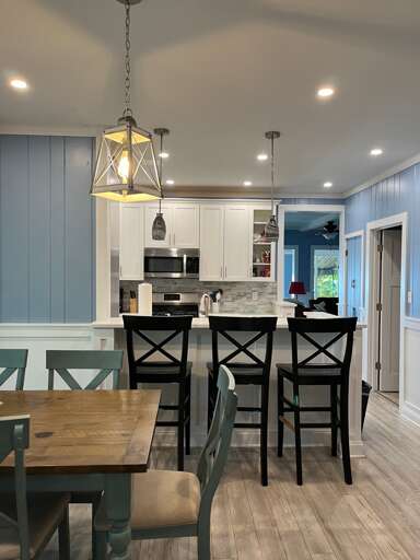 Kitchen offers plenty of seating for guests